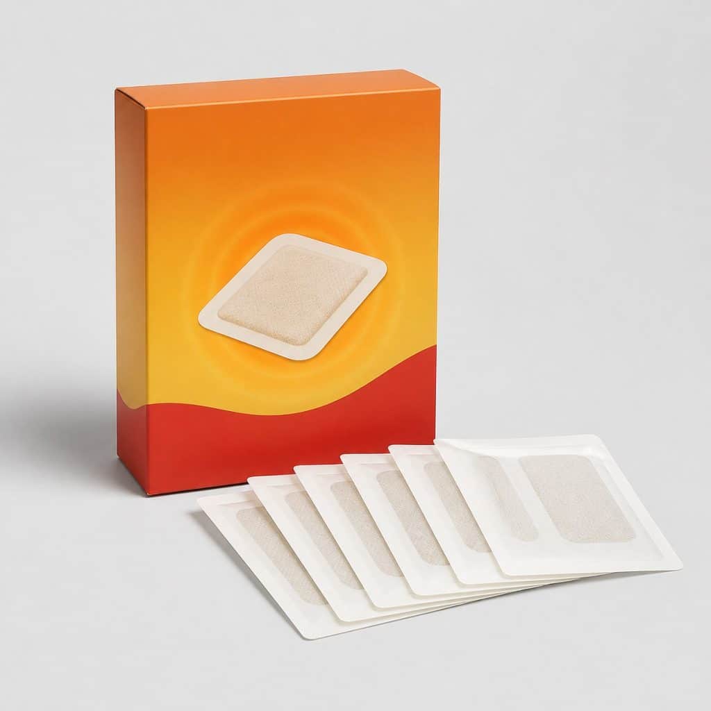 Boîte de patchs chauffants pour le dos sur fond neutre