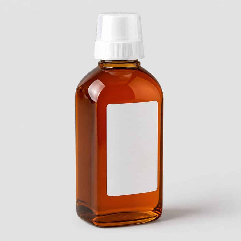 Flacon de sirop au miel et aux plantes