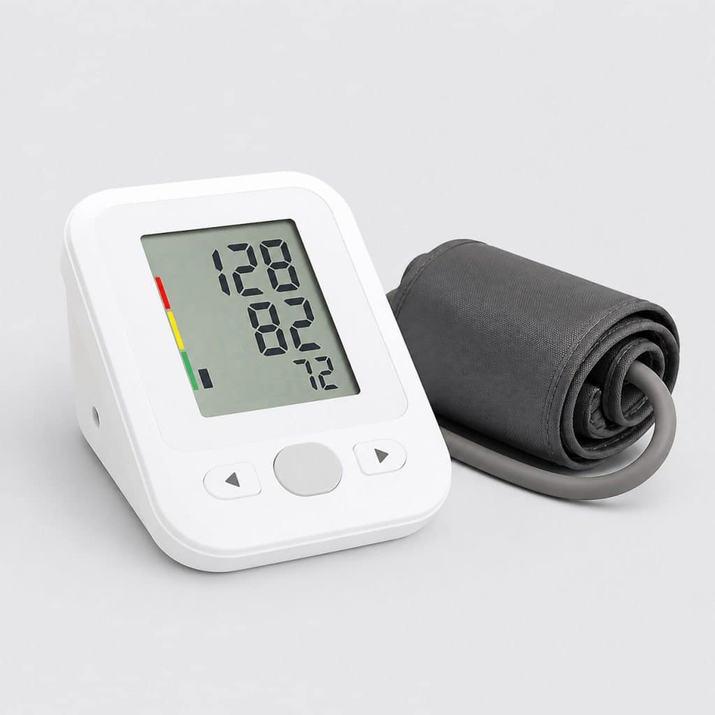 Tensiomètre à bras automatique posé sur une table