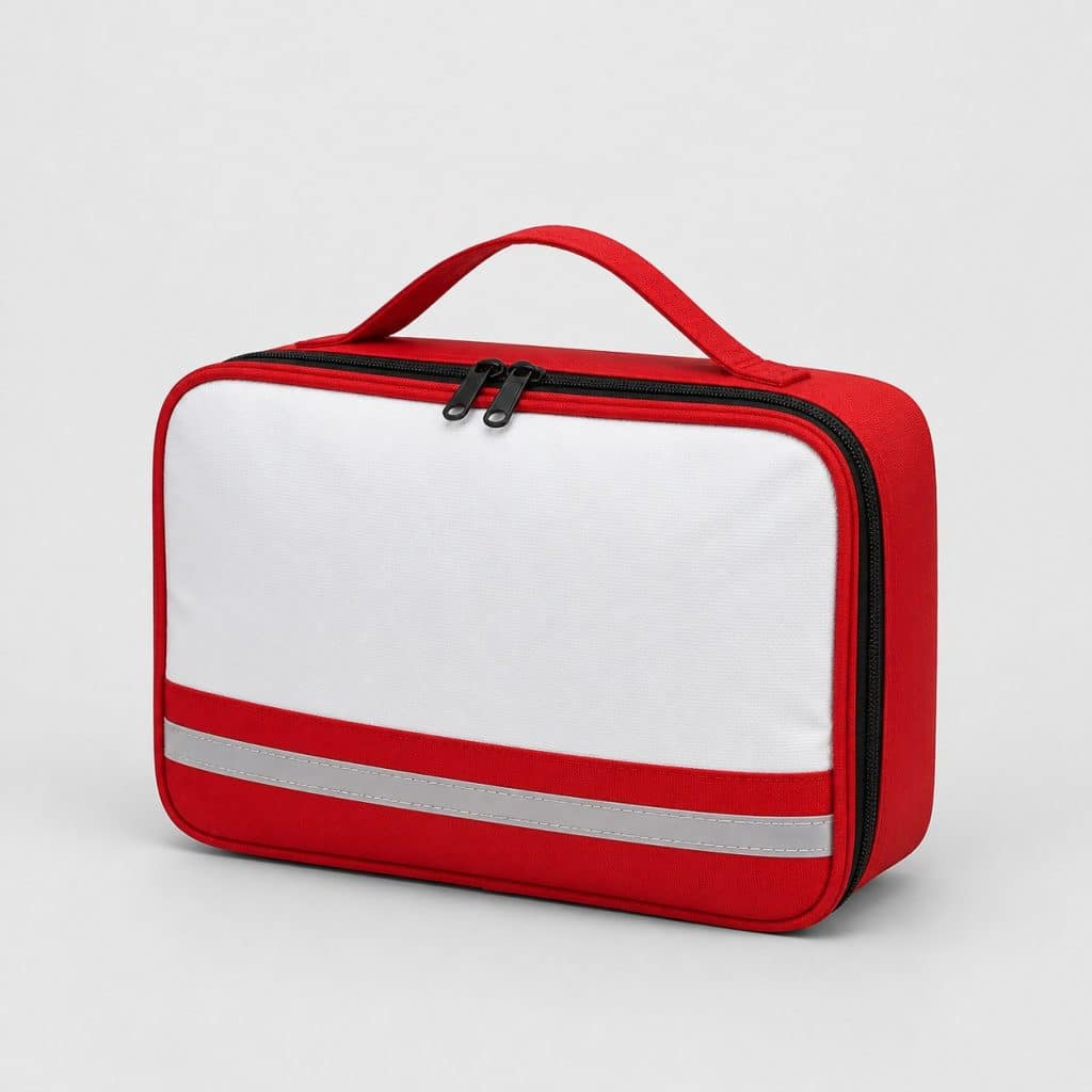 Trousse de premiers secours familiale fermée sur fond neutre